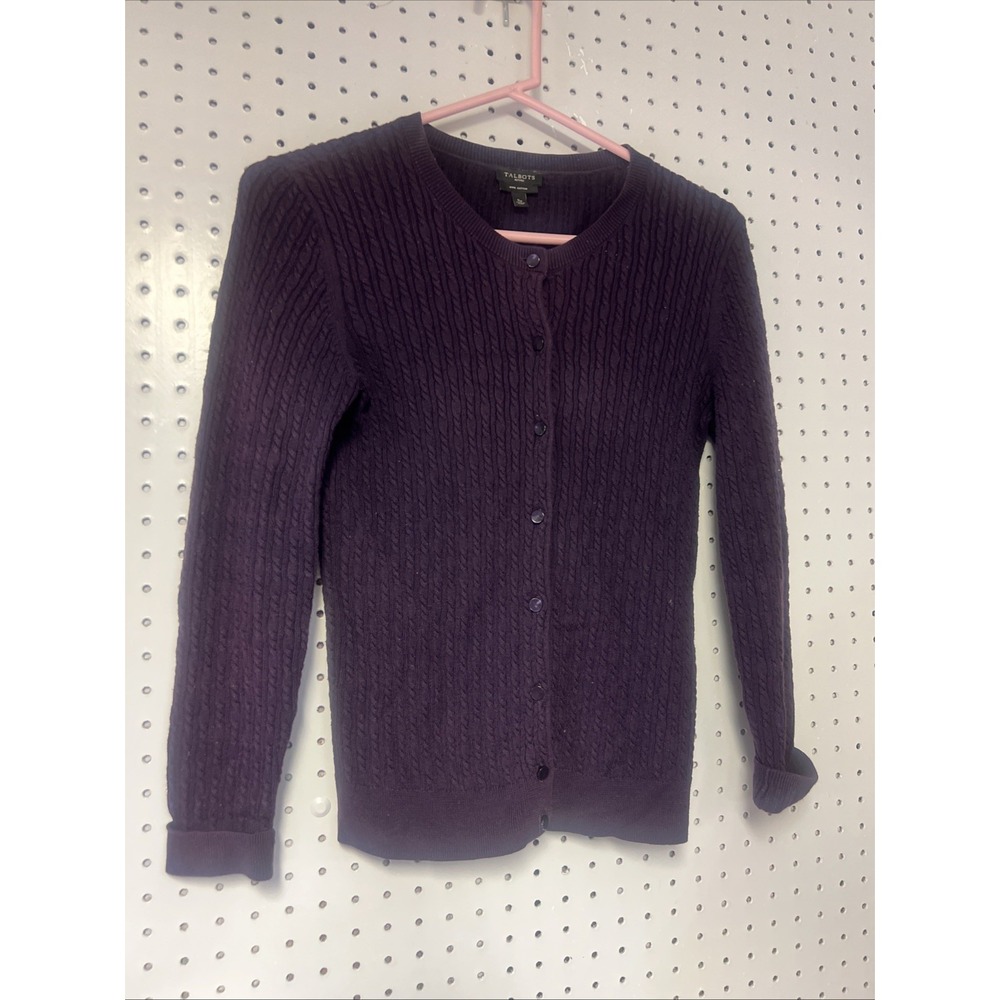 Talbots Cardigan Sweater Sz Sp Cotton-Button‎ Up-purple Knit